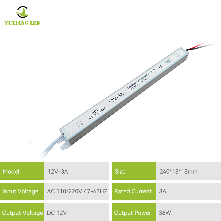 12V 3A 36W Silvery Ultra makitid na ultra manipis na ultra slim LED power supply